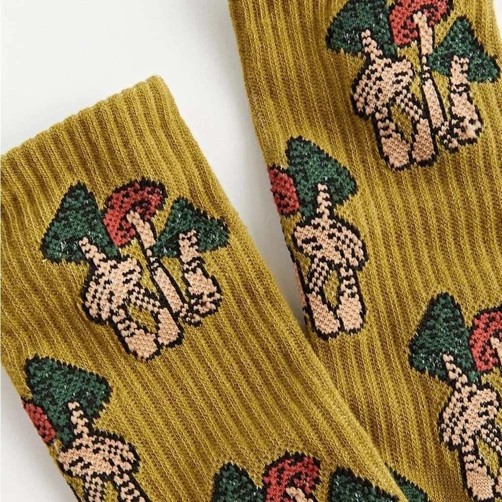 UO Mushroom Icon Crew Sock, Olive, OS, NWT - Picture 3 of 6